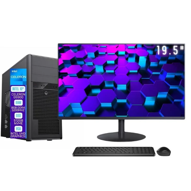 Computador Completo Skill Pro Intel 10ª Geração Celeron G5900 8GB DDR4 SSD 512GB Monitor 19.5" LED SP-036