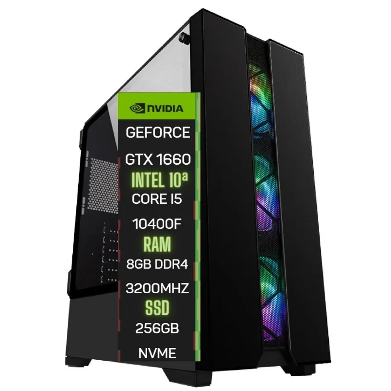 PC Gamer Skill Top Intel 10ª Geração Core i5 10400F 8GB DDR4 Placa de vídeo Geforce GTX 1660 Ti 6GB SSD 256GB ST-029