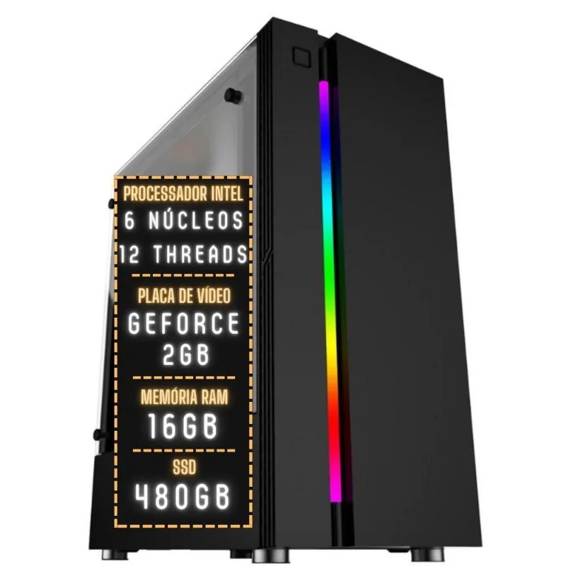 PC Gamer 3green Pulse Intel 6 núcleos 12 threads 16GB DDR4 Placa de vídeo Geforce 2GB SSD 480GB Fonte 500W 3GPU-004