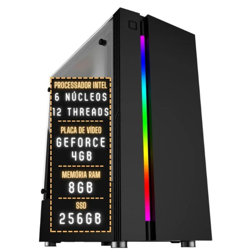 PC Gamer 3green Pulse Intel 6 núcleos 12 threads 8GB DDR4 Placa de vídeo Geforce 4GB SSD 256GB Fonte 500W 3GPU-005