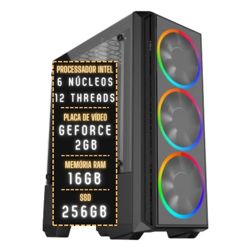 PC Gamer 3green Pulse Intel 6 núcleos 12 threads 16GB DDR4 Placa de vídeo Geforce 2GB SSD 256GB Fonte 500W 3GPU-011