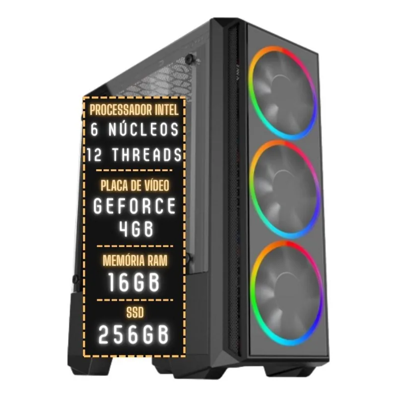 PC Gamer 3green Pulse Intel 6 núcleos 12 threads 16GB DDR4 Placa de vídeo Geforce 4GB SSD 256GB Fonte 500W 3GPU-015