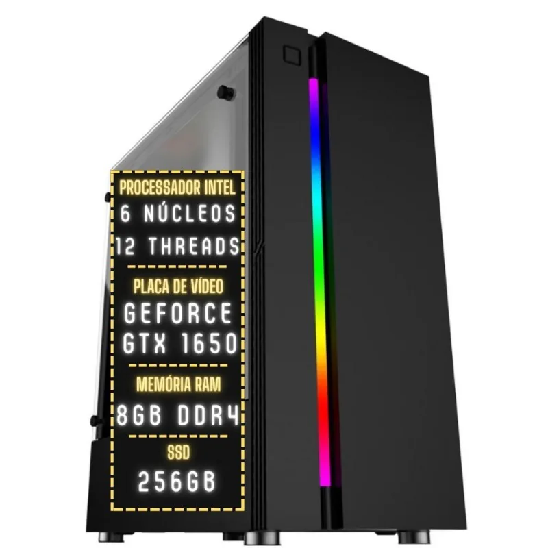 PC Gamer 3green Plus Intel 6 núcleos 12 threads 8GB DDR4 Placa de vídeo Geforce GTX 1650 4GB SSD 256GB Fonte 500W 3GPL-001