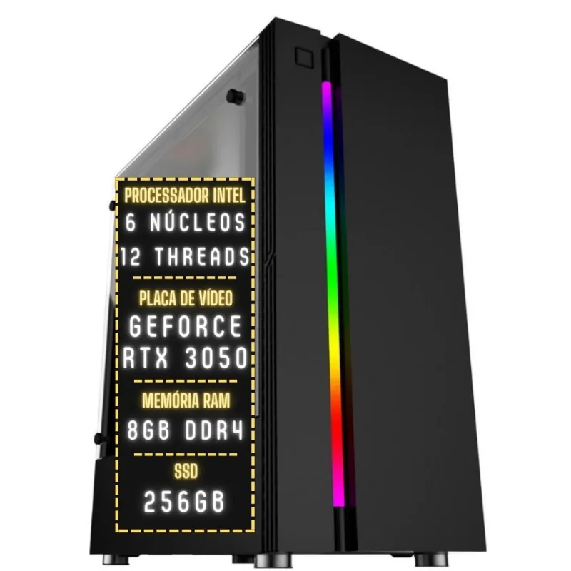 PC Gamer 3green Plus Intel 6 núcleos 12 threads 8GB DDR4 Placa de vídeo Geforce RTX 3050 8GB SSD 256GB Fonte 500W 3GPL-009