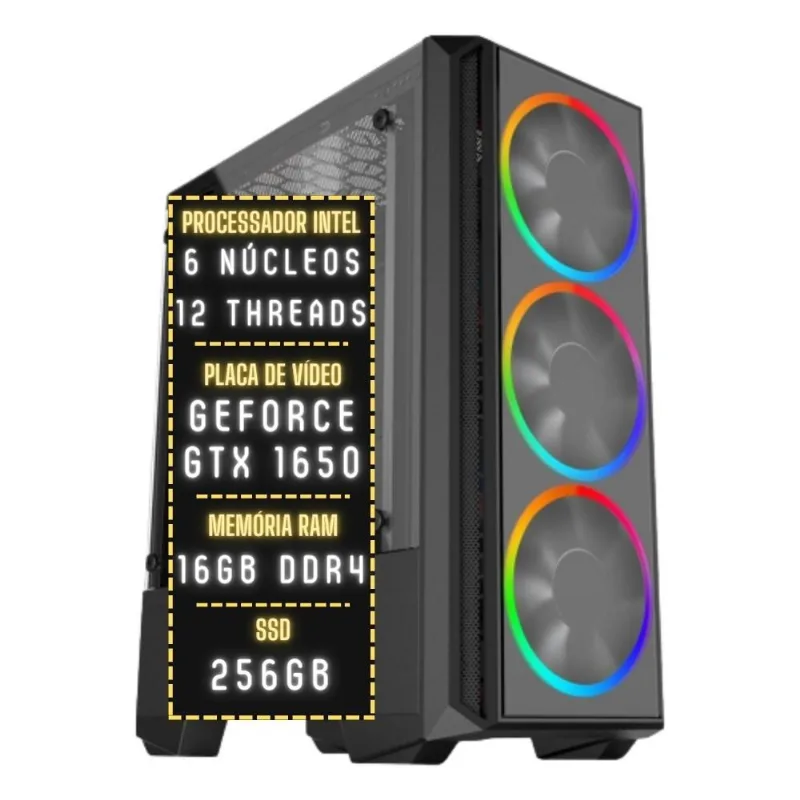 PC Gamer 3green Plus Intel 6 núcleos 12 threads 16GB DDR4 Placa de vídeo Geforce GTX 1650 4GB SSD 256GB Fonte 500W 3GPL-015