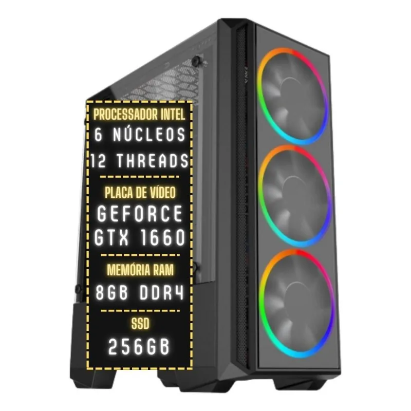PC Gamer 3green Plus Intel 6 núcleos 12 threads 8GB DDR4 Placa de vídeo Geforce GTX 1660 Ti 6GB SSD 256GB Fonte 500W 3GPL-017