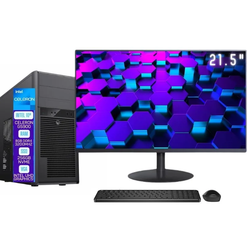 Computador Completo Skill Pro Intel 10ª Geração Celeron G5900 8GB DDR4 SSD 256GB Monitor 21.5" LED Windows 11 SP-067