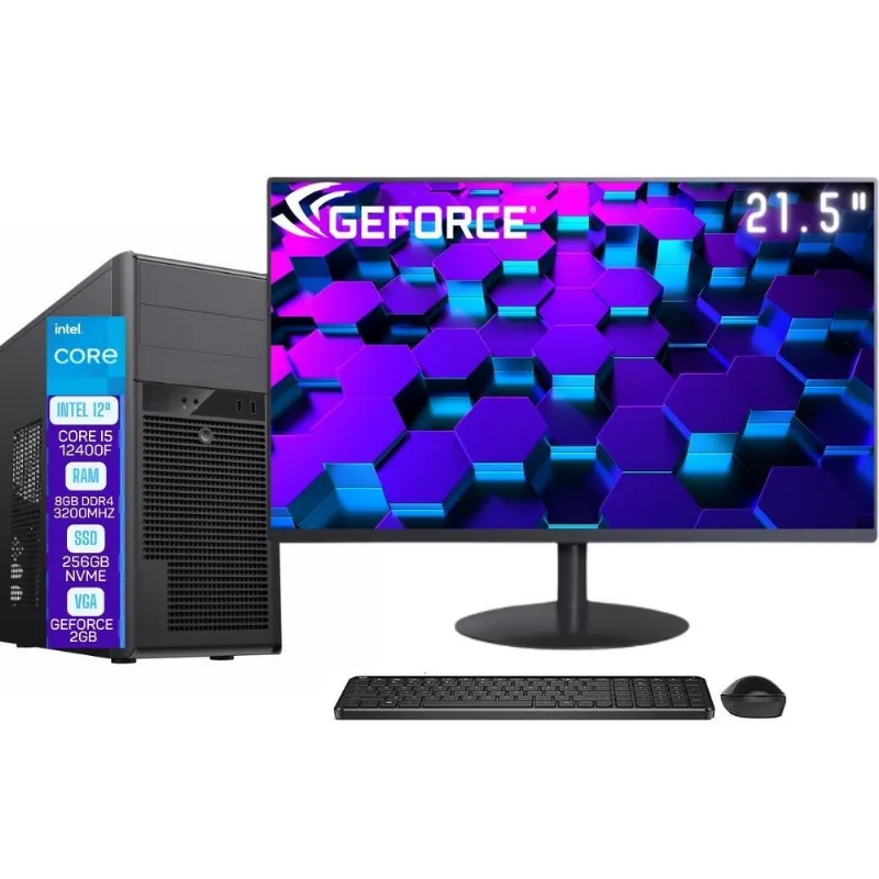Computador Completo Skill Pro Intel 12ª Geração Core i5 12400F 8GB DDR4 Placa de vídeo Geforce 2GB SSD 256GB Monitor 21.5" LED Windows 11 SP-089