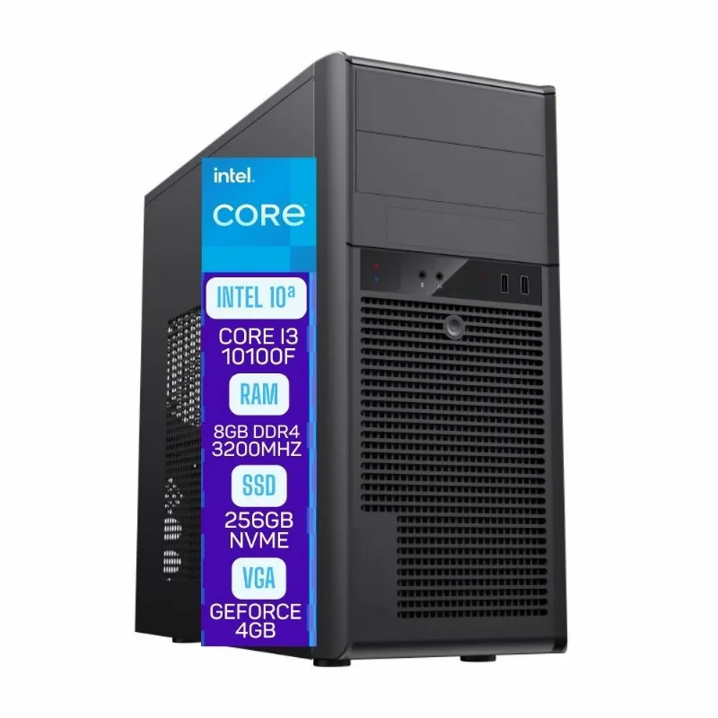 Computador Skill Pro Intel 10ª Geração Core i3 10100F 8GB DDR4 Placa de vídeo Geforce 4GB SSD 256GB Fonte 500W Windows 11 SP-097