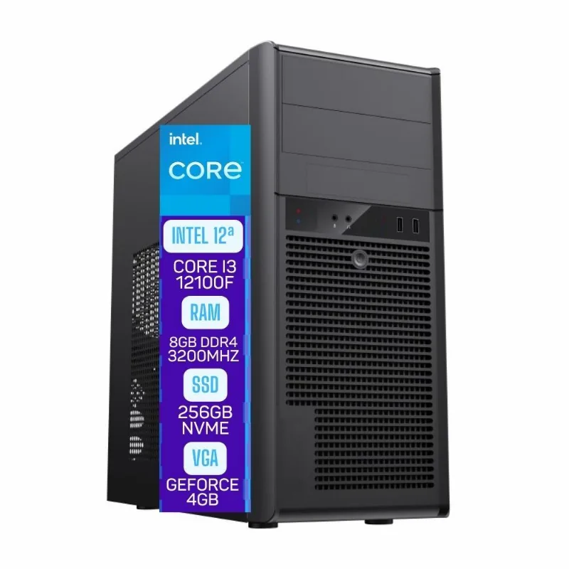 Computador Skill Pro Intel 12ª Geração Core i3 12100F 8GB DDR4 Placa de vídeo Geforce 4GB SSD 256GB Fonte 500W Windows 11 SP-101