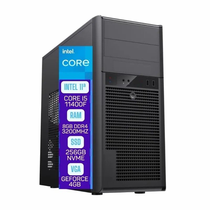 Computador Skill Pro Intel 11ª Geração Core i5 11400F 8GB DDR4 Placa de vídeo Geforce 4GB SSD 256GB Fonte 500W Windows 11 SP-109