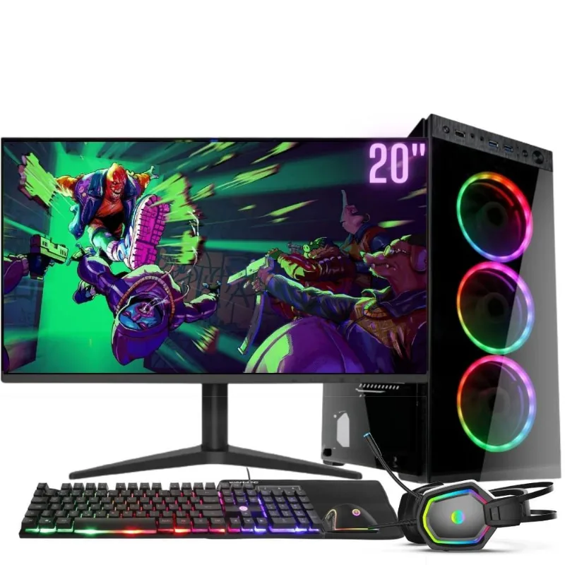 Computador Gamer Completo rgb Intel Core i7 8GB HD 3TB Kit Gamer com Headset Monitor 20 Windows 10 3green Premium