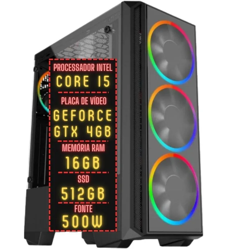 PC Gamer 3green FPS Intel Core i5 16GB RAM Placa de vídeo Geforce GTX 4GB SSD 512GB Fonte 500W 3GF-004