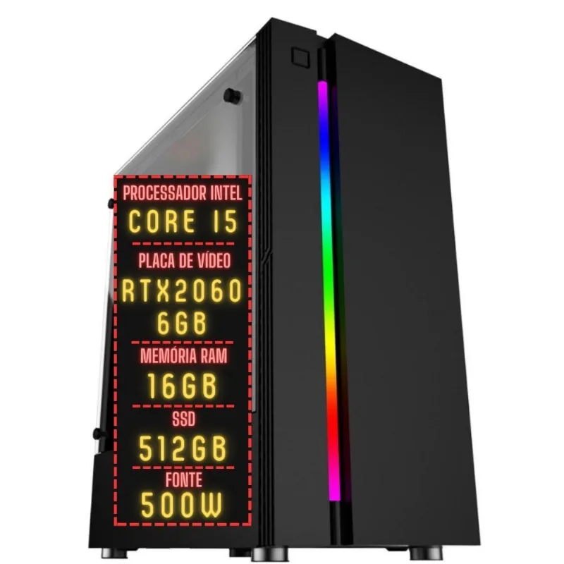 PC Gamer 3green FPS Intel Core i5 16GB RAM Placa de vídeo Geforce RTX 2060 6GB SSD 512GB Fonte 500W 3GF-010