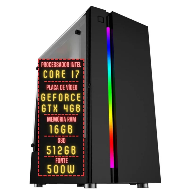Pc Gamer 3green fps Intel Core i7 16GB ram Placa de vídeo Geforce gtx 4GB ssd 512GB Fonte 500W 3GF-014