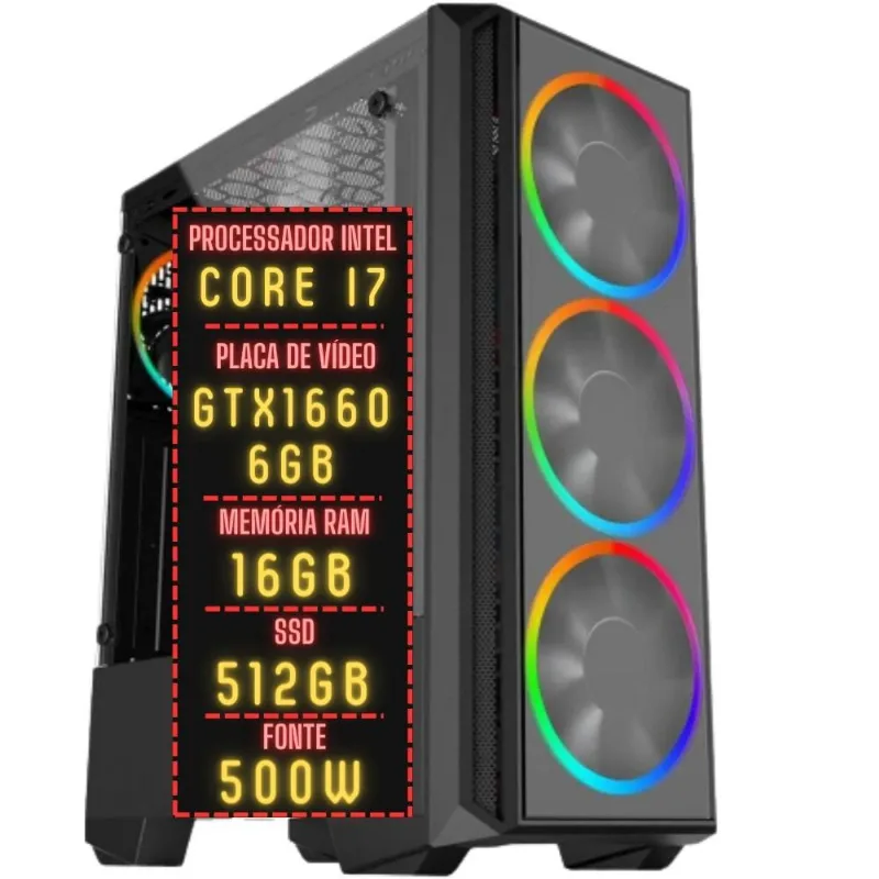 Pc Gamer 3green fps Intel Core i7 16GB ram Placa de vídeo Geforce gtx 1660 6GB ssd 512GB Fonte 500W 3GF-020