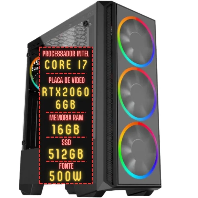 PC Gamer 3green FPS Intel Core i7 16GB RAM Placa de vídeo Geforce RTX 2060 6GB SSD 512GB Fonte 500W 3GF-024