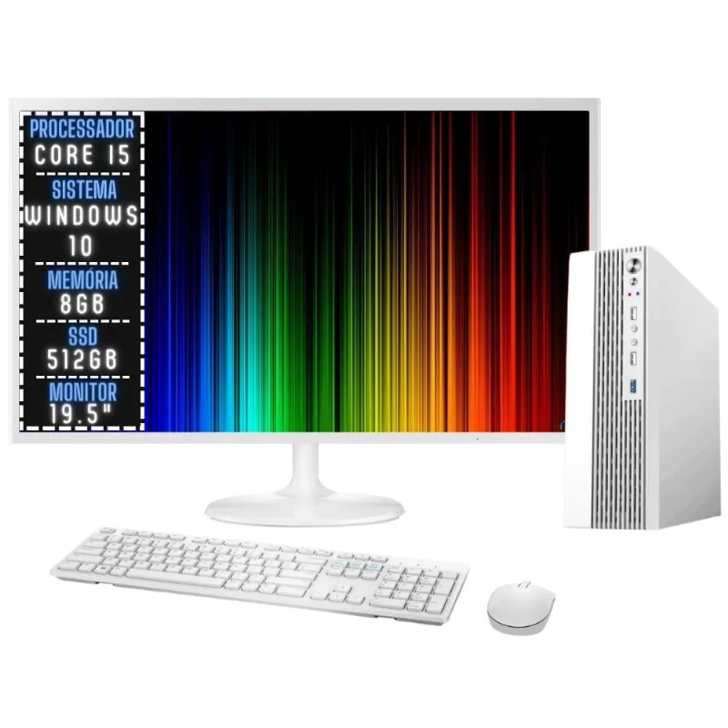Computador Completo Branco 3green Velox Intel Core i5 8GB ssd 512GB Monitor 19.5 Windows 10 3VB-010