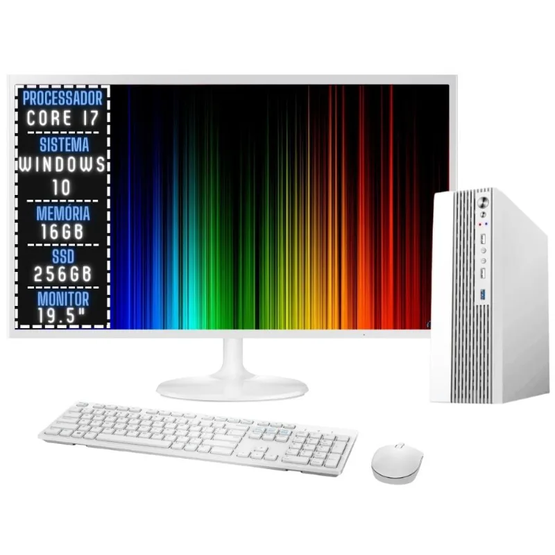 Computador Completo Branco 3green Velox Intel Core i7 16GB ssd 256GB Monitor 19.5 Windows 10 3VB-015