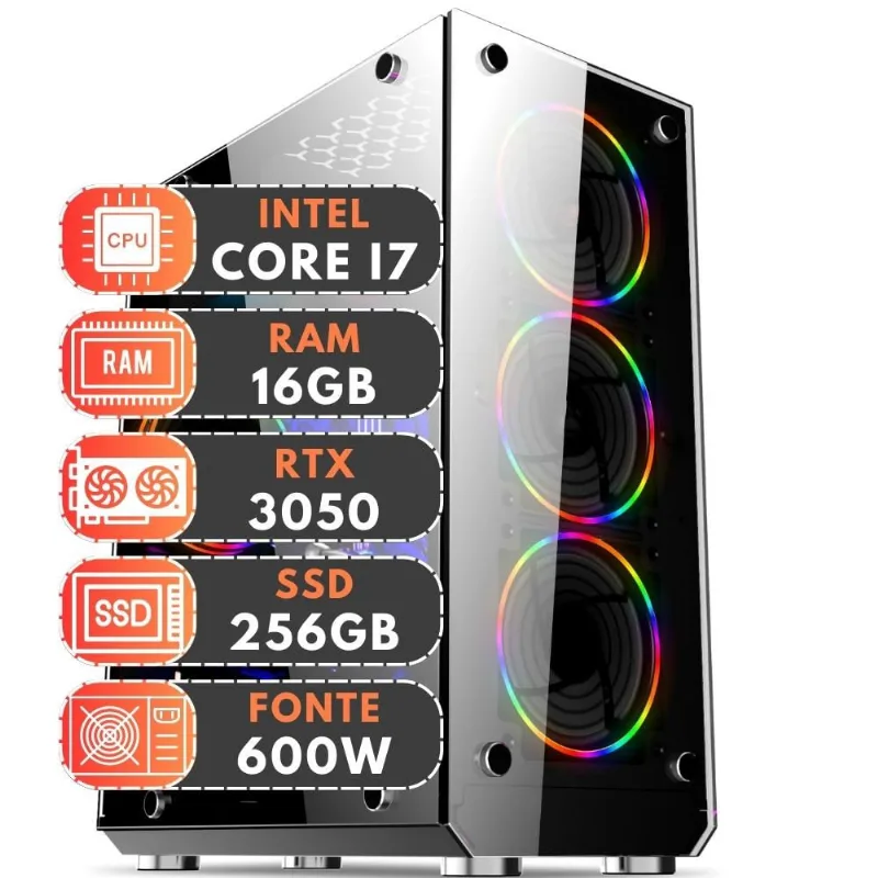 Pc Gamer Intel Core i7 3ª Geração 16GB ram Geforce rtx 3050 8GB ssd 256GB 600W 3green Extreme 3E-008