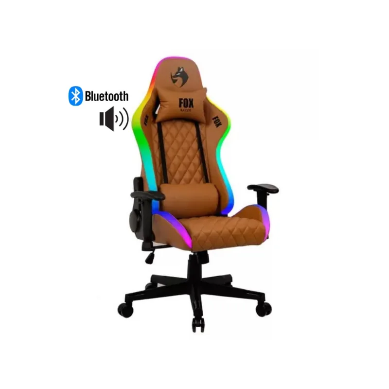 Cadeira Gamer Fox Racer rgb e Iluminação LED Alto-Falante Bluetooth até 130kg Reclinável Marrom