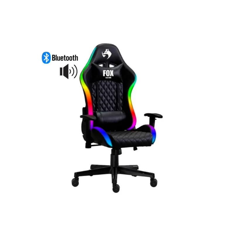 Cadeira Gamer Fox Racer rgb e Iluminação LED Alto-Falante Bluetooth até 130kg Reclinável Preto