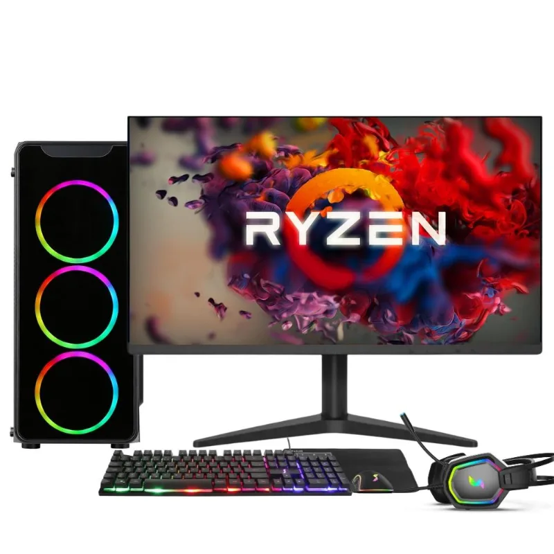 Pc Gamer Completo Amd Ryzen 5 5600g, Gráficos Radeon Vega 7, 16gb Ddr4, Ssd 256gb, Fonte 500w, Monitor 21.5" 75hz, 3green Force - 3f-009