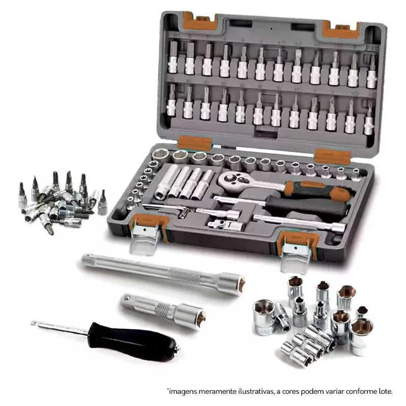 Kit Maleta Jogo De Chave Catraca Completo 57 Peças Fortt Preto - Kjc001-p