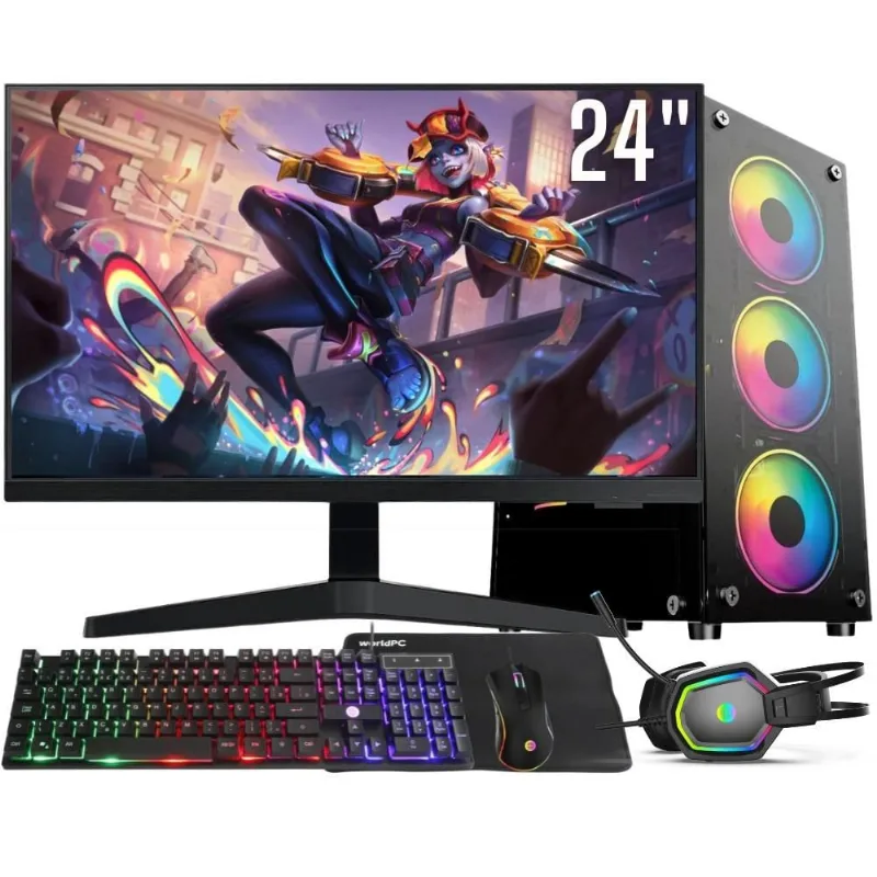 Computador Gamer Completo Intel Core i7 8GB ssd 1TB Kit Gamer com Headset Monitor 24 Windows 10 3green Flash