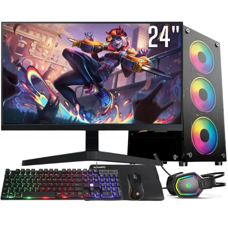 Computador Gamer Completo Intel Core i7 16GB ssd 1TB Kit Gamer com Headset Monitor 24 Windows 10 3green Flash