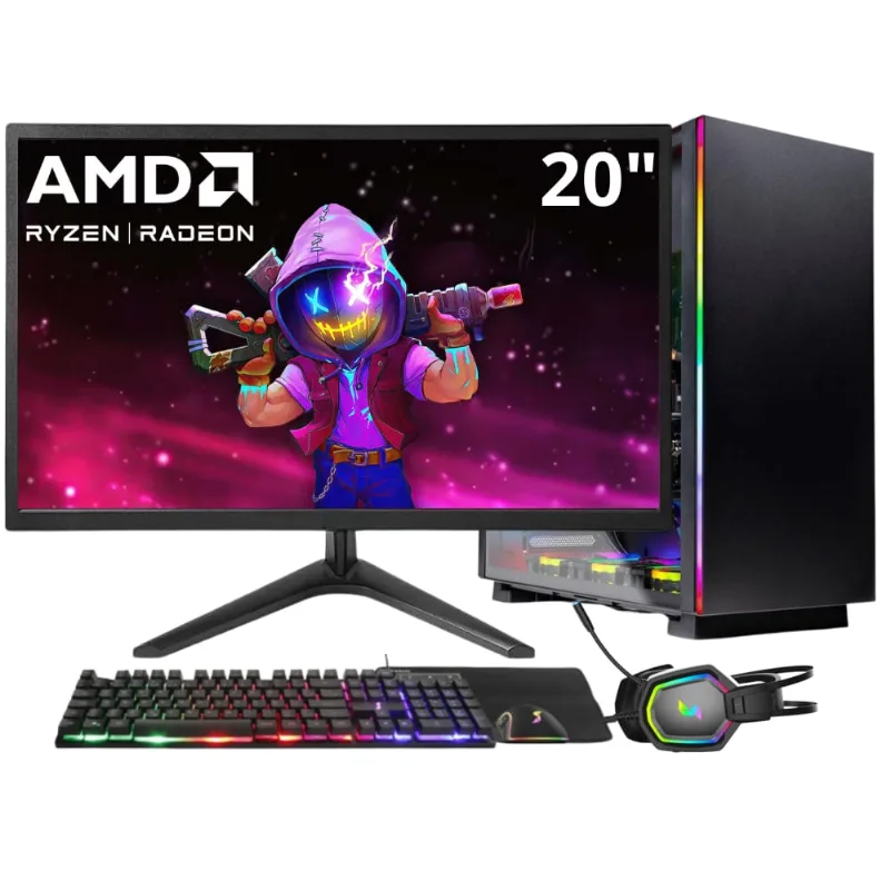 PC Gamer 3green Winner, AMD Ryzen 5 4600G, 8GB DDR4, SSD 256GB, Gráficos Radeon VEGA, Fonte 500W, Monitor 20" LED, Kit Gamer completo - GSW-24005 Bivolt