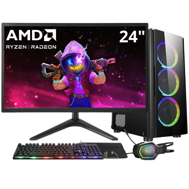 Pc Gamer 3green Winner, Amd Ryzen 7 5700g, 16gb Ddr4, Ssd 512gb, Gráficos Radeon Vega, Fonte 500w, Monitor 24" Led, Kit Gamer Completo Gsw-24013
