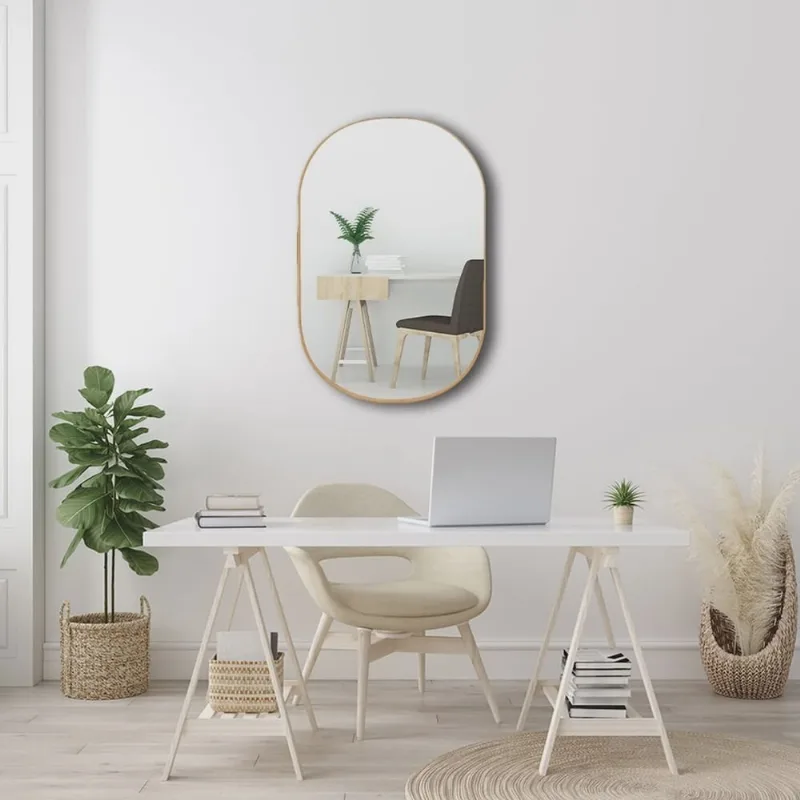 Espelho Decorativo Oval Modelo Cápsula 60x40 para Lavabo Hall Escritório Caramelo