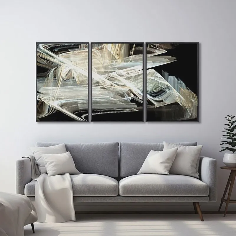Quadro Decorativo Modelo Luzes em Movimento com 3 Telas para Quarto Banheiro Escritório 60cm X