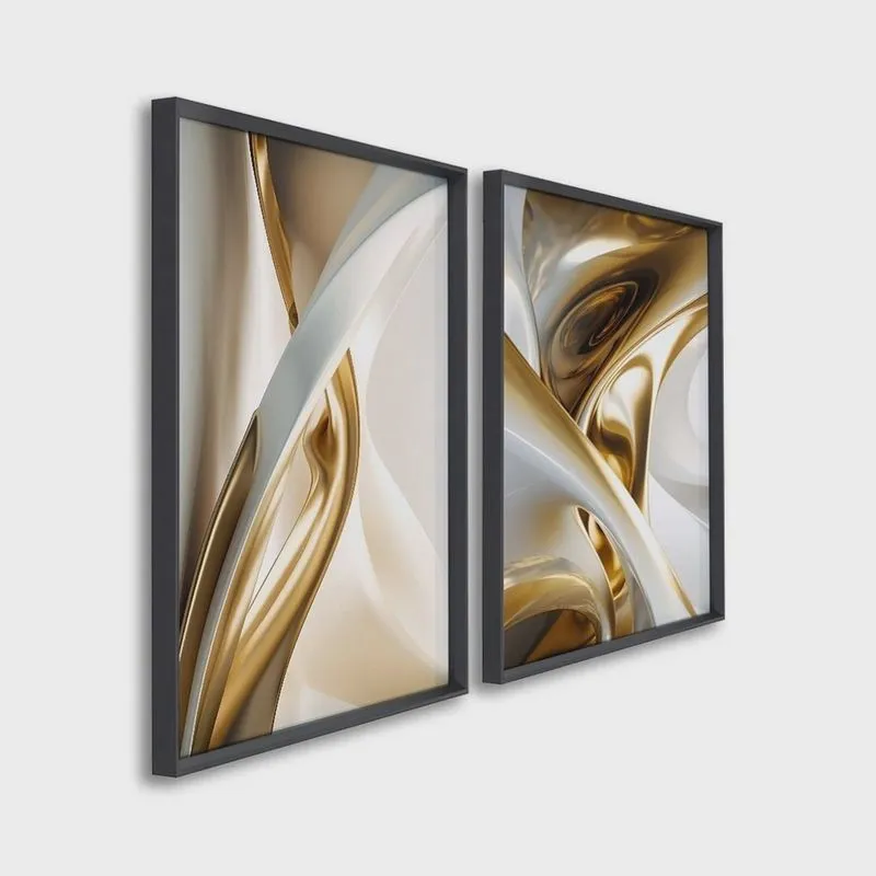 Quadro Decorativo Abstrato com 2 Telas de Parede para Sala Quarto Escritório 60cm X 90cm Sem Vidro