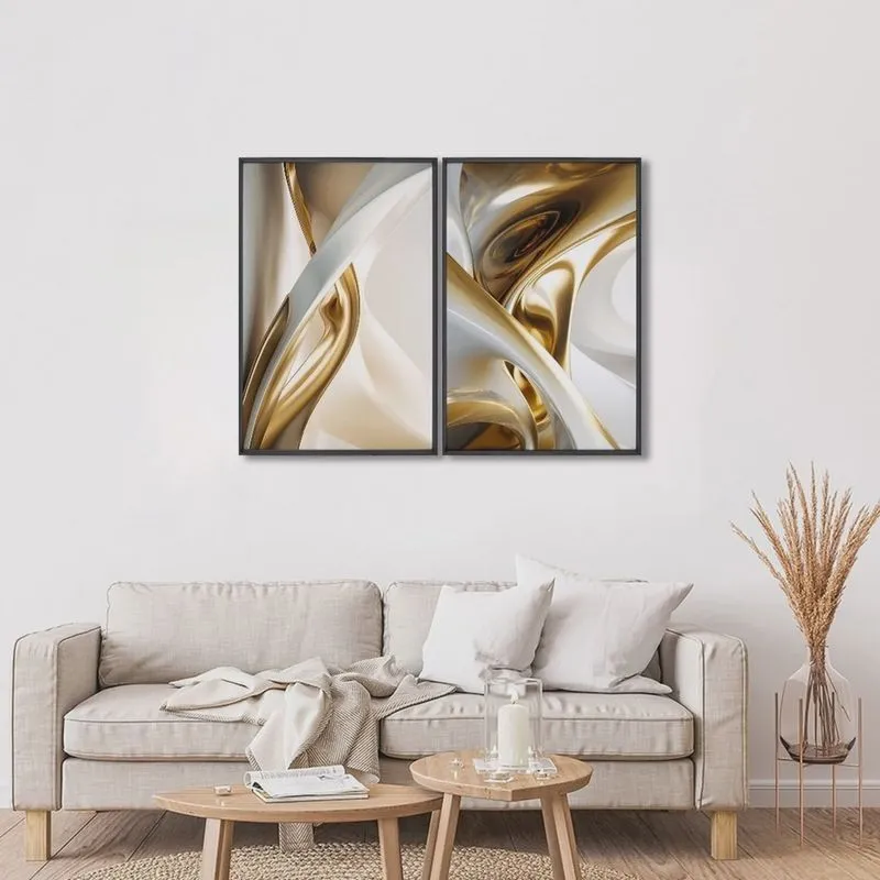 Quadro Decorativo Abstrato com 2 Telas de Parede para Sala Quarto Escritório 60cm X 90cm Sem Vidro
