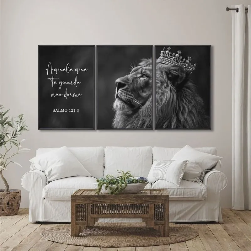 Quadro Decorativo Preto e Branco Nunca Foi Sorte, Sempre Foi Deus Modelo Preto e Branco com 3 Telas