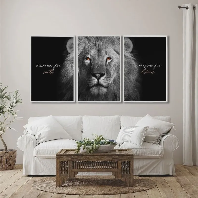 Quadro Nunca Foi Sorte, Sempre Foi Deus Modelo Religioso com 3 Telas para Sala, Hall 60cm X 90cm