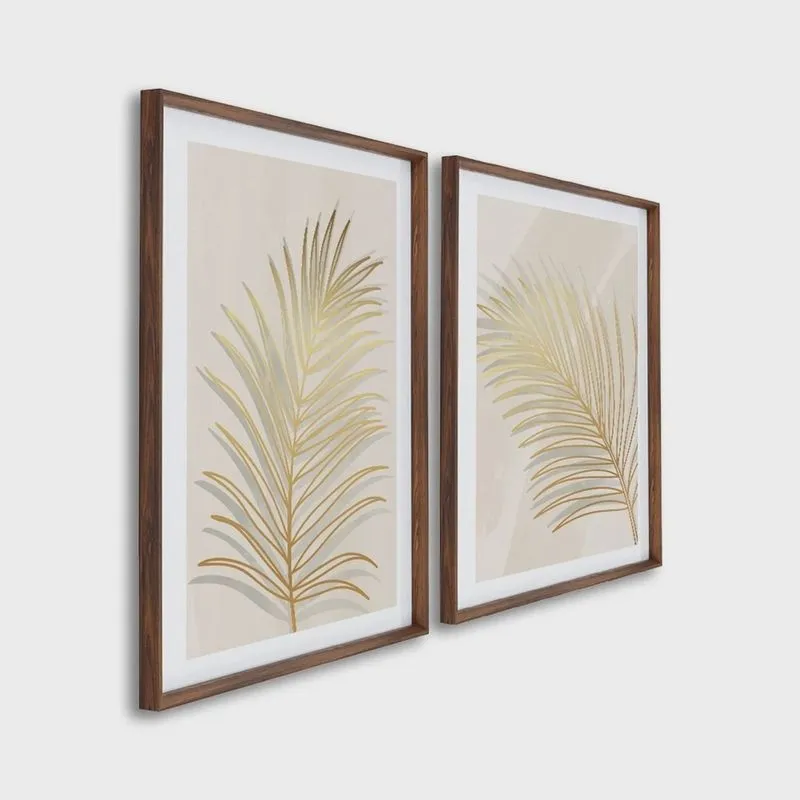 Quadro Decorativo Modelo Folha Dourada com 2 Telas para Sala, Quarto, Escritório 60cm X 90cm Sem