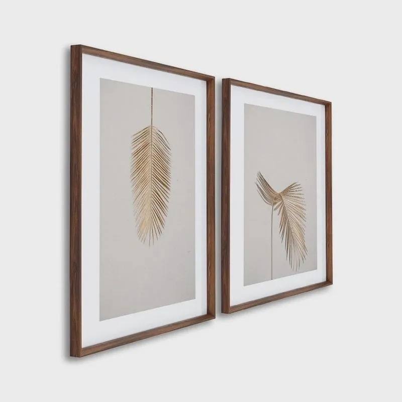 Quadro Decorativo Modelo Pena Dourada com 2 Telas para Sala, Quarto, Escritório 60cm X 90cm Sem