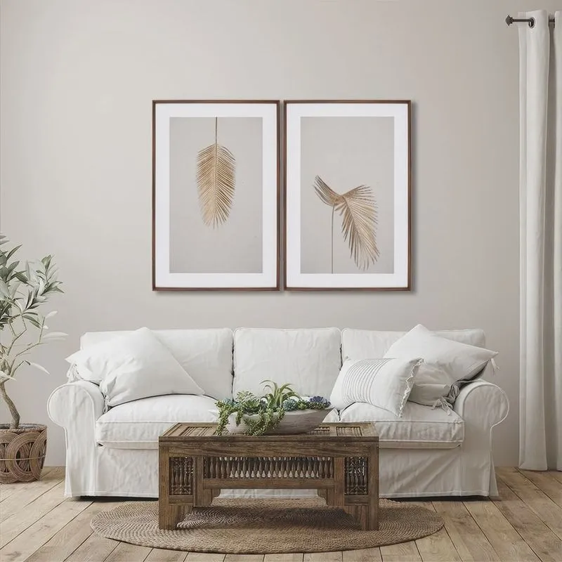 Quadro Decorativo Modelo Pena Dourada com 2 Telas para Sala, Quarto, Escritório 60cm X 90cm Com