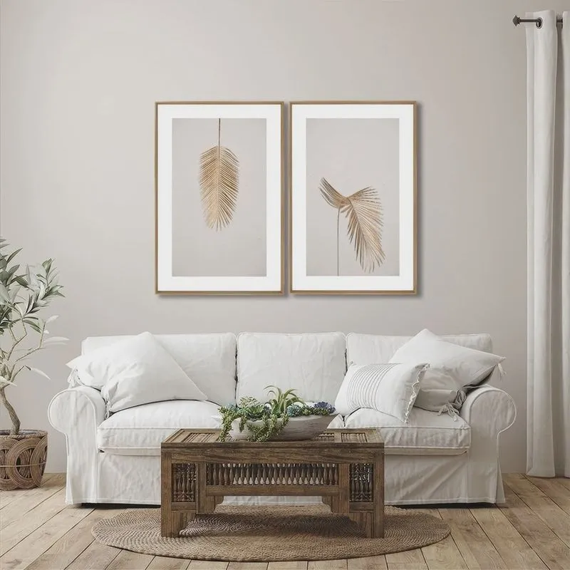 Quadro Decorativo Modelo Pena Dourada com 2 Telas para Sala, Quarto, Escritório 60cm X 90cm Com