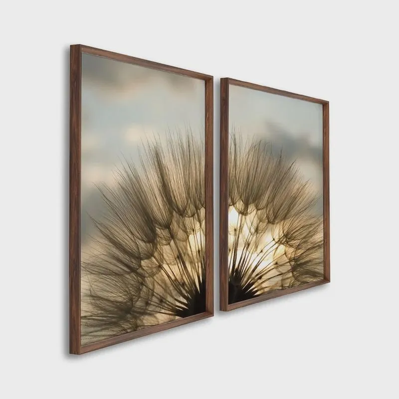 Quadro Decorativo Sol e Dentes de Leão com 2 Telas para Sala, Casa de Praia, Lavabo 60cm X 90cm