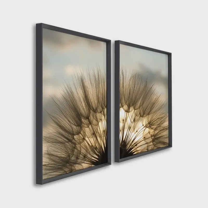 Quadro Decorativo Sol e Dentes de Leão com 2 Telas para Sala, Casa de Praia, Lavabo 60cm X 90cm