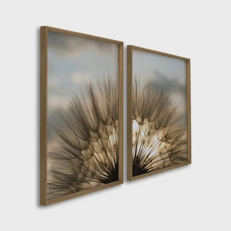 Quadro Decorativo Sol e Dentes de Leão com 2 Telas para Sala, Casa de Praia, Lavabo 60cm X 90cm