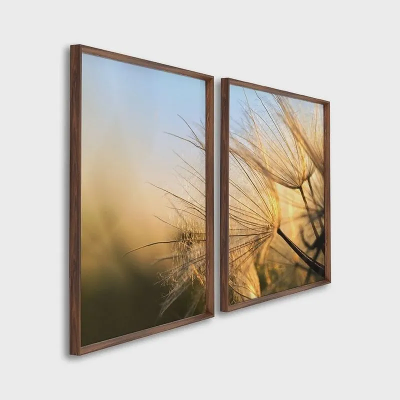 Quadro Decorativo Flores Dente de Leão com 2 Telas para Banheiro Quarto Hall 60cm X 90cm Sem Vidro