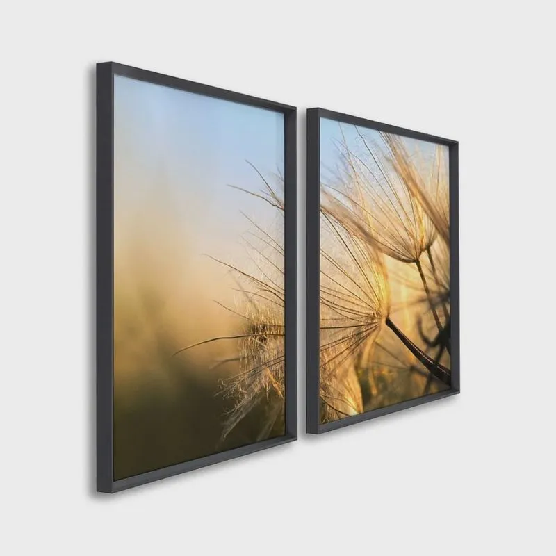 Quadro Decorativo Flores Dente de Leão com 2 Telas para Banheiro Quarto Hall 60cm X 90cm Com Vidro