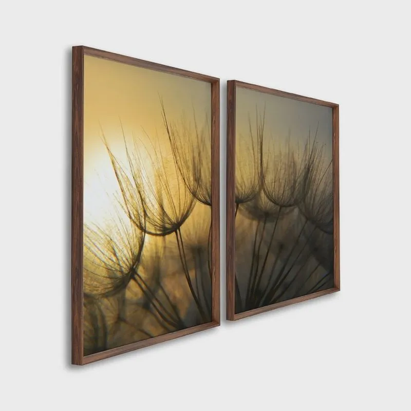Quadro Decorativo Sol e Dentes de Leão com 2 Telas para Sala, Casa de Praia, Lavabo 60cm X 90cm