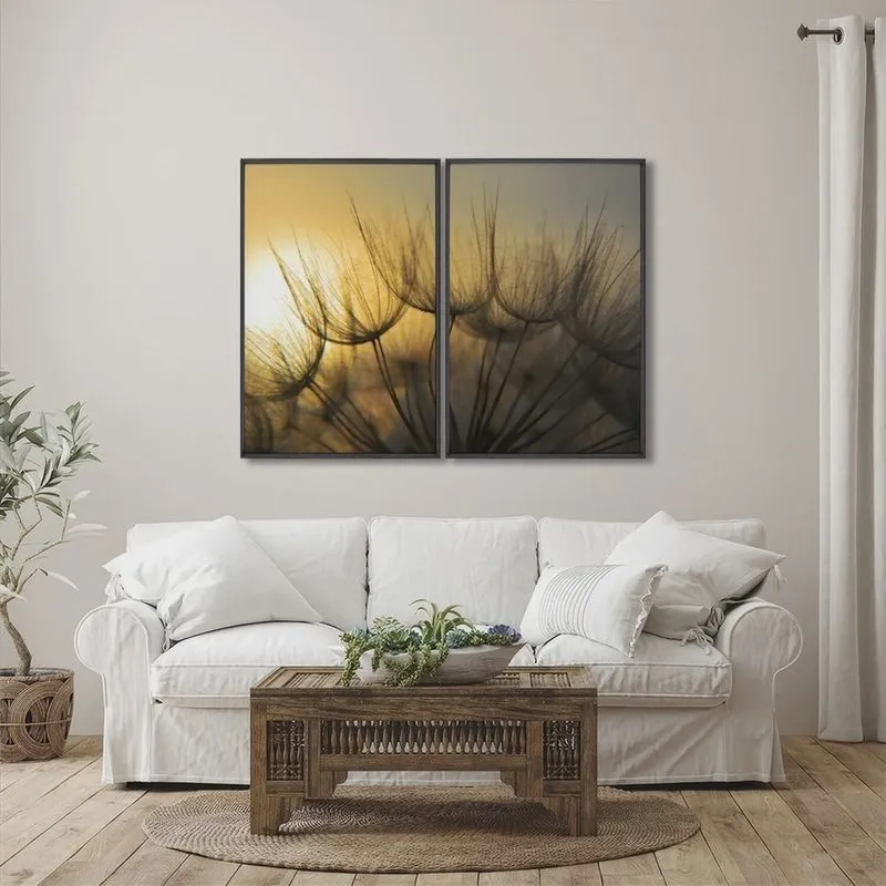 Quadro Decorativo Sol e Dentes de Leão com 2 Telas para Sala, Casa de Praia, Lavabo 60cm X 90cm