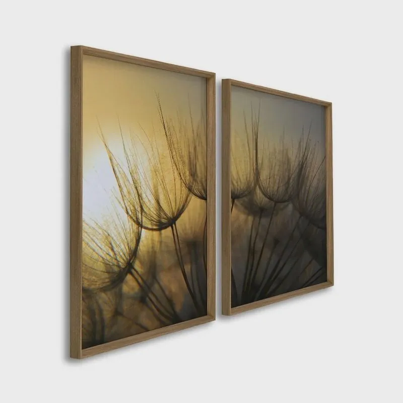 Quadro Decorativo Sol e Dentes de Leão com 2 Telas para Sala, Casa de Praia, Lavabo 60cm X 90cm